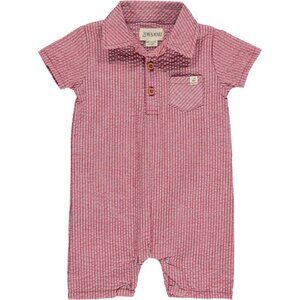 Me & Henry Sandy Seersucker Polo Romper, Coral/Red (Sold Out Online)